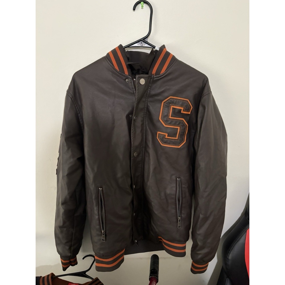 Chor Clothing Co Mens Brown Faux Leather Bomber 60's Style Moto Jacket Size M